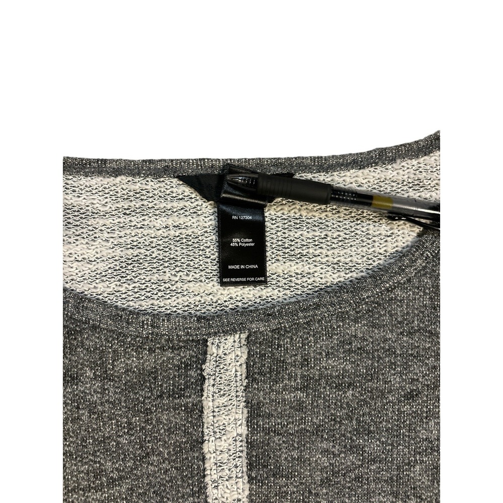 Ali Miles Grey Marled Knit Tunic Top 3/4 Sleeve Raw Edge‎ Trim Petite Large PL - Picture 4 of 9
